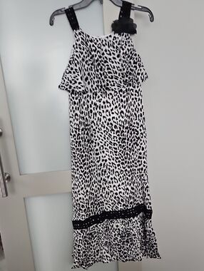 Boutique Black & White Leopard Print Ruffle Sundress for Girls Maxi Dress